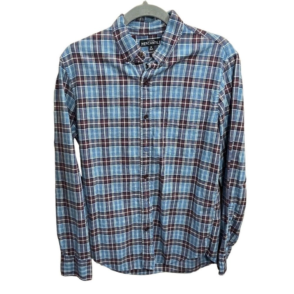 J.Crew Mercantile Men's Button Down Shirt Plaid Blue Burgundy Size M Medium